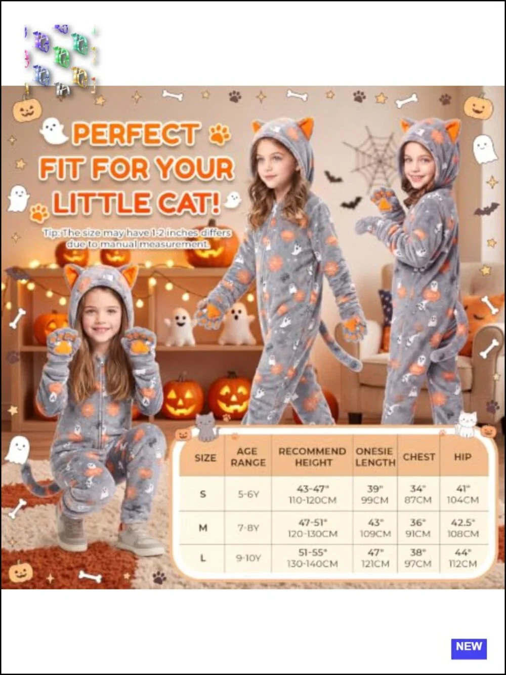 Joycover Girls Glow in the Dark Cat Onesie Fleece Jumpsuit Costume